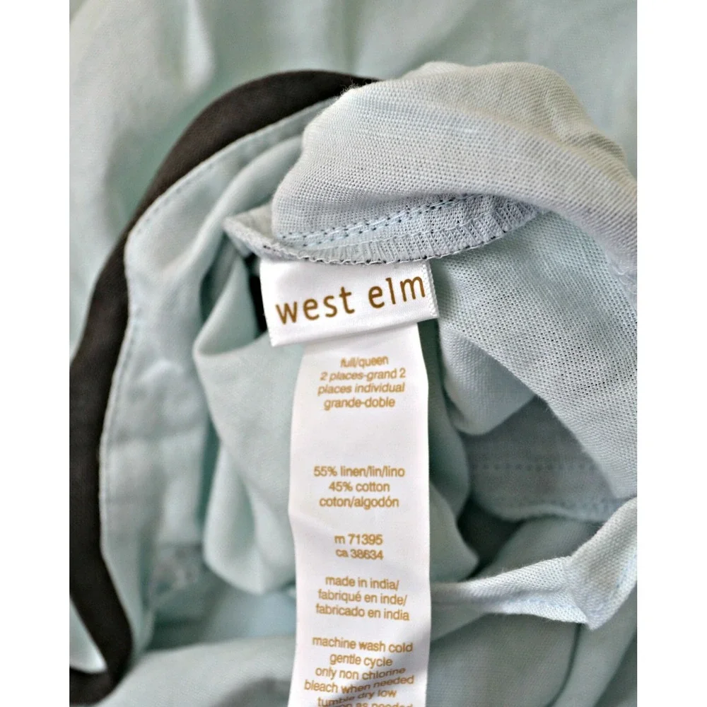 West Elm linen cotton blend‎ ice blue slate grey trim full/queen duvet cover
